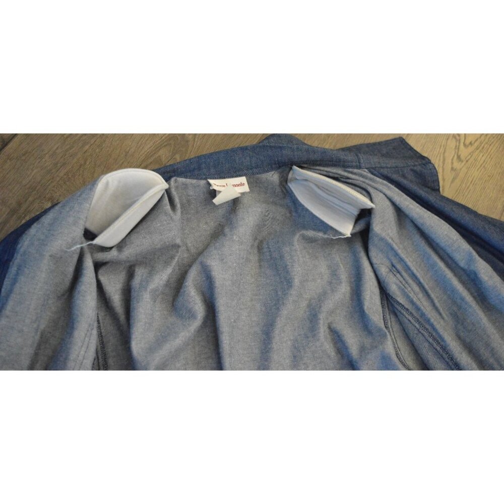 Pierre Lamonte Women's Denim Jacket Size 16 Button-Front Elastic Waist Striped D View 5